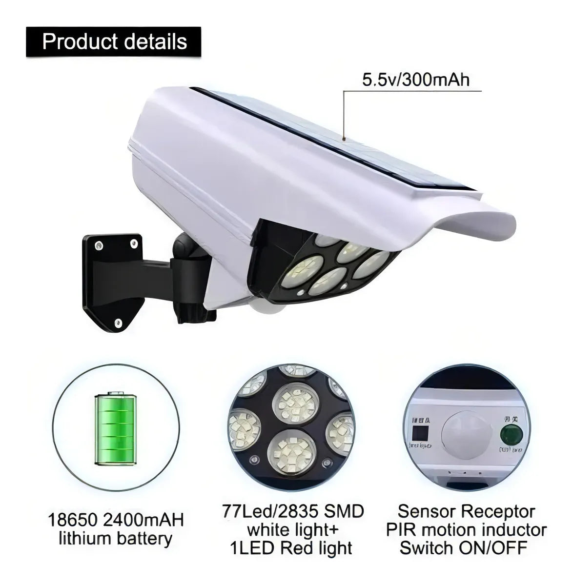 Foco Solar Simula Cámara de Seguridad Sensor de Movimientos+ EBOOK CASA SEGURA