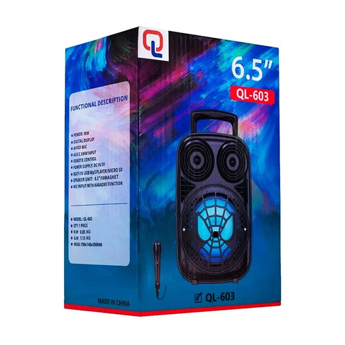 Parlante Bluetooth Portátil QL-603 – 6.5'' con Karaoke y Luces LED