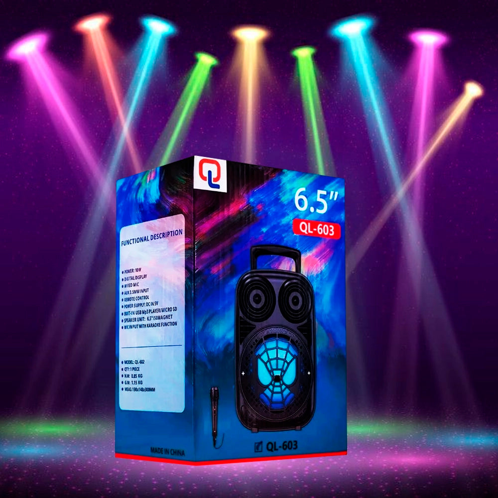 Parlante Bluetooth Portátil QL-603 – 6.5'' con Karaoke y Luces LED